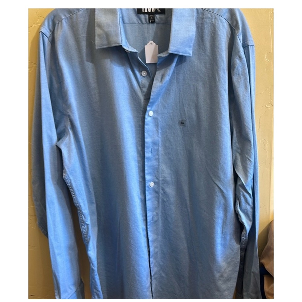1MX Light Blue Dress Shirt Long Sleeve Button Down Mens XL